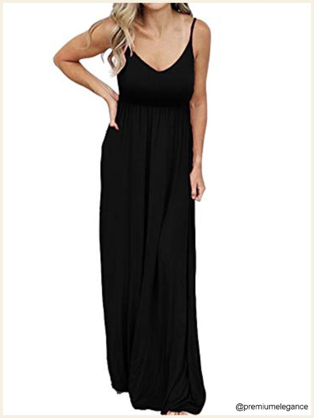 Sleeveless V Neck Maxi Long Dress Adjustable Spaghetti Strap Casual Summer